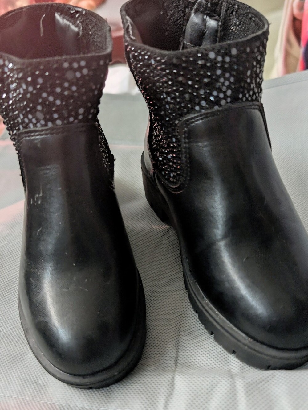 Girls Size 9 Black Ankle Boots with Embellished Collar